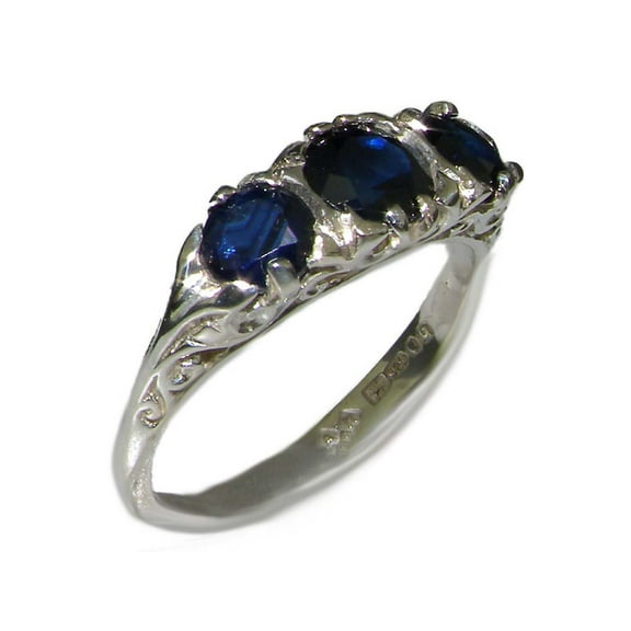 LBG British Made VINTAGE style 925 Solid Sterling Silver Natural Sapphire Trilogy Ring