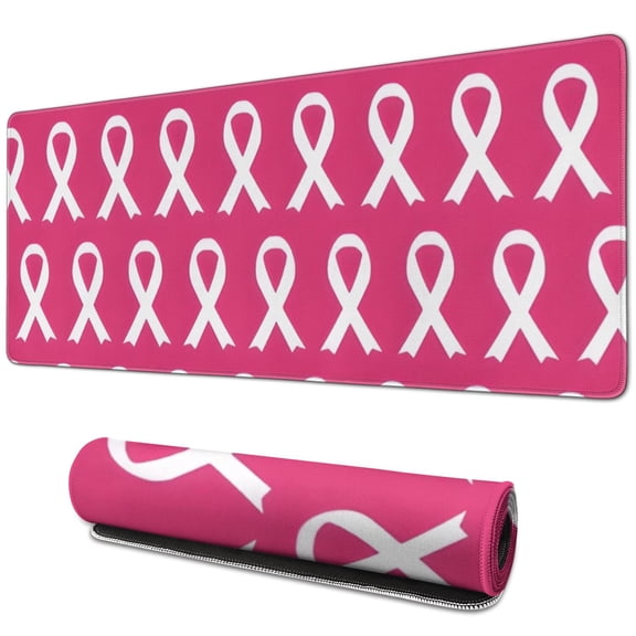 Long Mouse Pads for Desk,Pink Breast Cancer Desk Mats on Top Of Desks, Desk Mouse Pad Extra Large with 3mm Non-Slip Base and Stitched Edge for Gaming,Office,Work,Home 31.5x11.8in