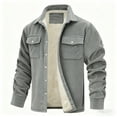 thumbnail image 3 of Men's Long-Sleeve Corduroy Jacket with Lapel, Pockets and Single-Breasted Fleece-Lined Design for Warmth, Fashionable Casual Style, Fall and Winter Wear, and Holiday Events,Gray,M, 3 of 5