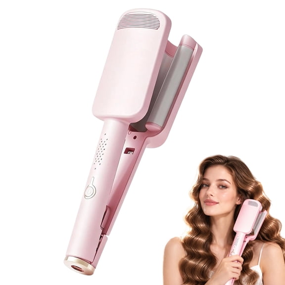32mm Wavy Hair Curler, Deep U-Shaped Barrel Curling Iron for Big Waves, Ceramic Hair Styling Tool with Adjustable Heat Settings (Pink)