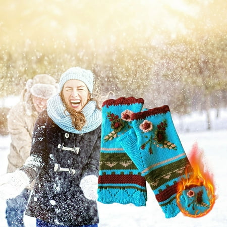 

Dadaria Warm Gloves Womens Winter Warm Casual Flower Knit Gloves Handwarmers Gloves Mittens Knitted Half-sleeved Flowers And Woolen Gloves Blue Women