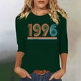 thumbnail image 2 of Birthday Gift Tees For Women 1996 Graphic Print Casual Loose Vintage Blouse Crew Neck 3/4 Sleeve Pullover Tops (3XL, Green), 2 of 4