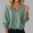 thumbnail image 2 of Sweater for Women Soft Oversized V Neck Solid Color Casual Pullover Sweaters Loose Knit Long Sleeve Shirts Top, 2 of 5
