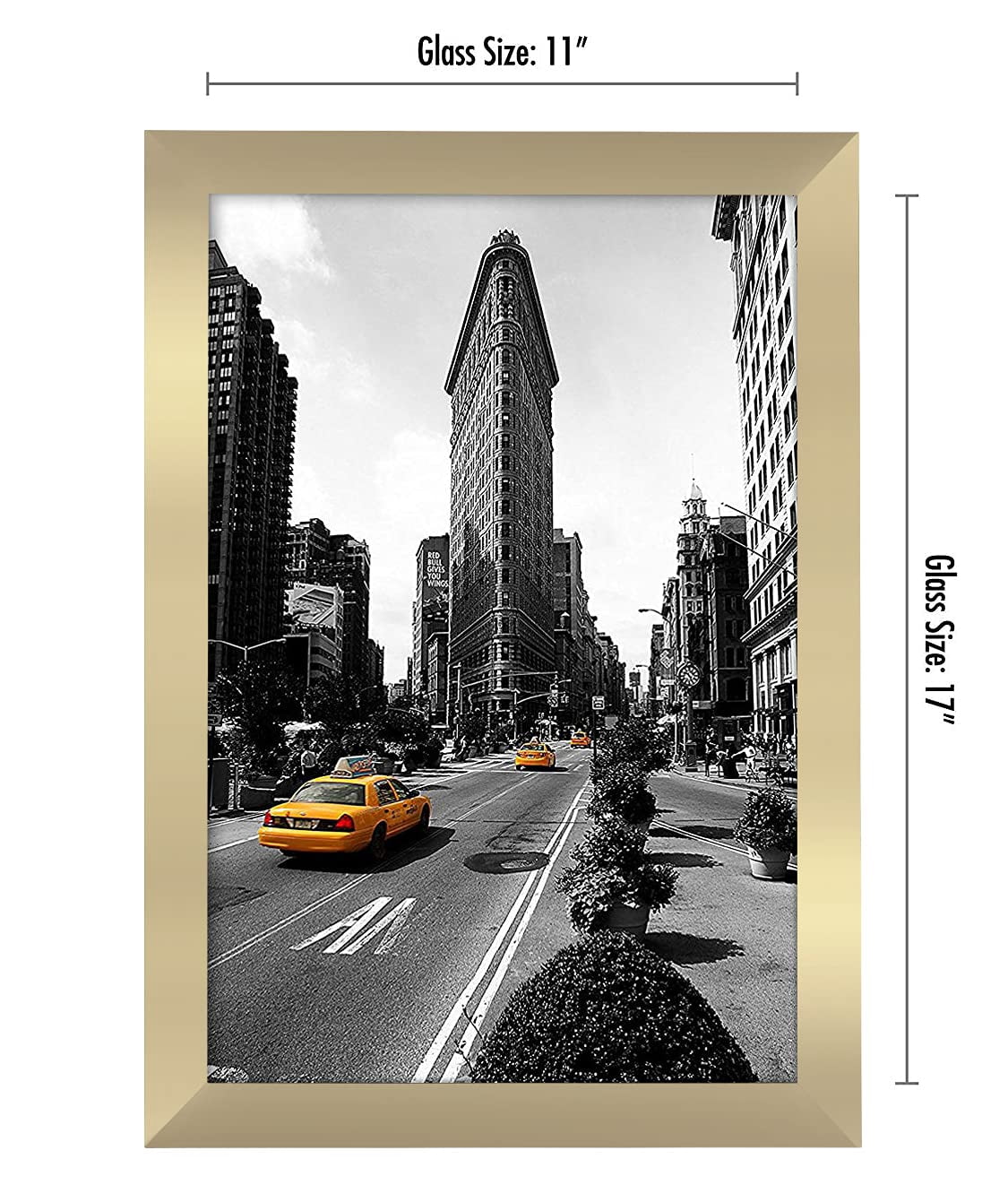 Americanflat 11x17 Picture Frame, MDF wood and shatter-resistant glass, portrait and landscape display, Gold