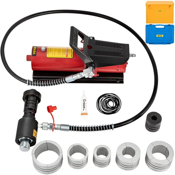 VEVOR Expansor de tubo de escape hidráulico, tamaño de 1-5/8" a 4-1/4", bomba de pedal de 10 T incluida con 4 troqueles, 2 cajas de almacenamiento para tubos de aluminio de cobre en reparación de