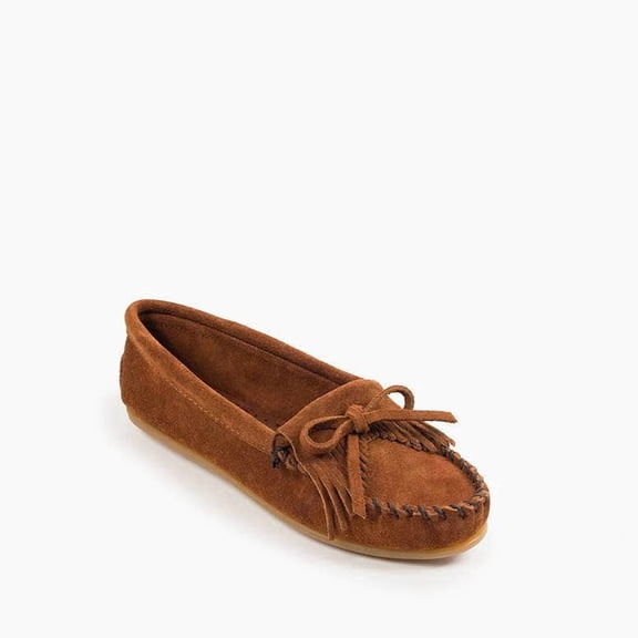 Minnetonka Women's Kilty Suede Hardsole Moccasin, Brown, 7.5 W US