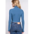 thumbnail image 3 of J. METHOD Women's Turtle Neck Crop Top Long Sleeve Ribbed Knit Casual Basic Cropped T Shirts, 3 of 4