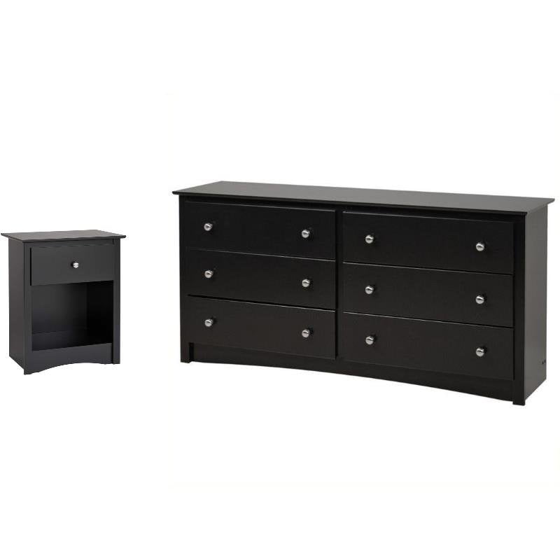 2PC Bedroom Set with 1 Dresser and 1 Nightstand in Black