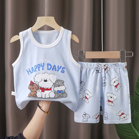 HUAXUN Toddler Boys Clothes Summer Short Set Outfit Summer Clothing Sets Crew Neck Sweatshirt Pants 2pcs Little Boy Tops and Trousers Set Boys Comfortable Playwear Daily Wear