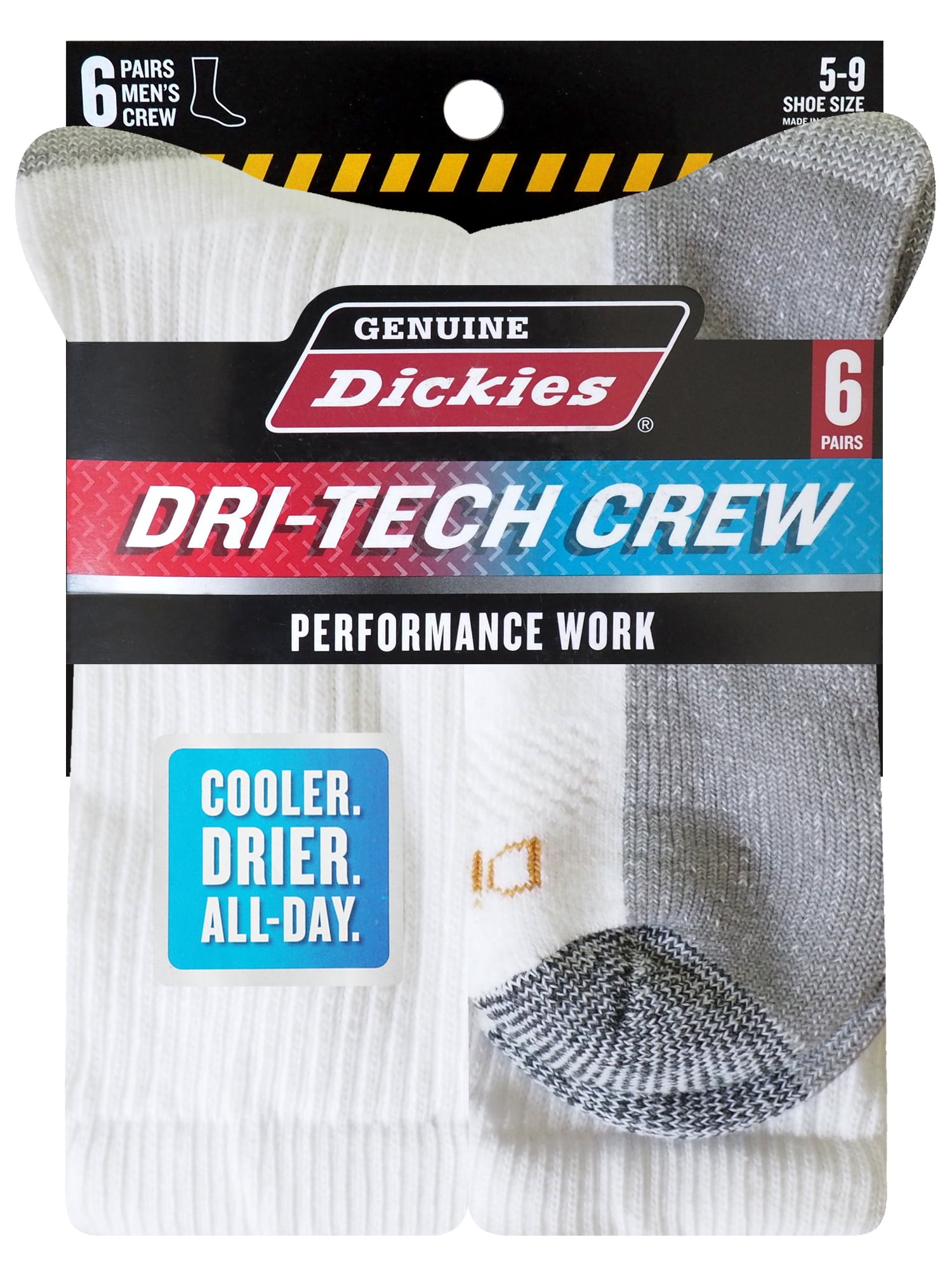 (2 pack) Genuine Dickies Men's Dri-Tech Crew Socks, 6-Pack, Sizes 6-15