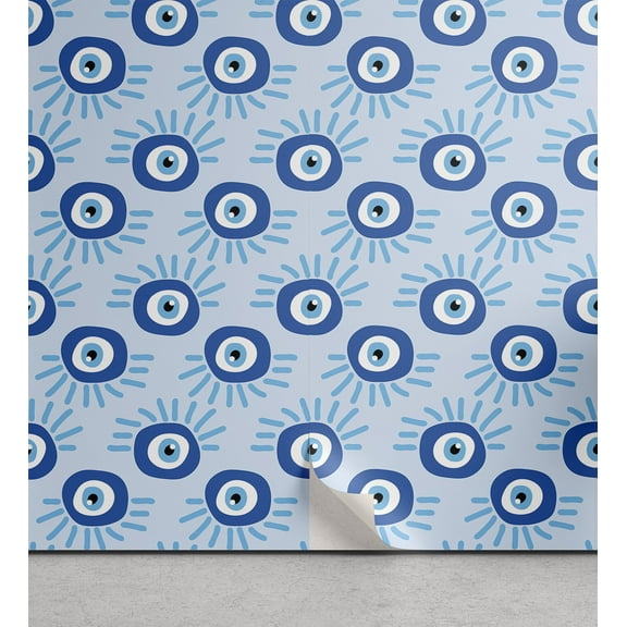 Ambesonne Ethnic Peel & Stick Wallpaper for Home, Evil Eye Bead Symbols Art, 13"x36", Deep Sky Blue and White