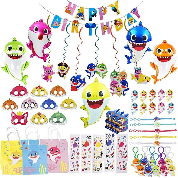Baby Shark Party Bundle HTOOQ 2 Items Baby Shark Birthday Decorations with  Shark Family Balloons, Baby Shark Goodie Bags Stuffers - 