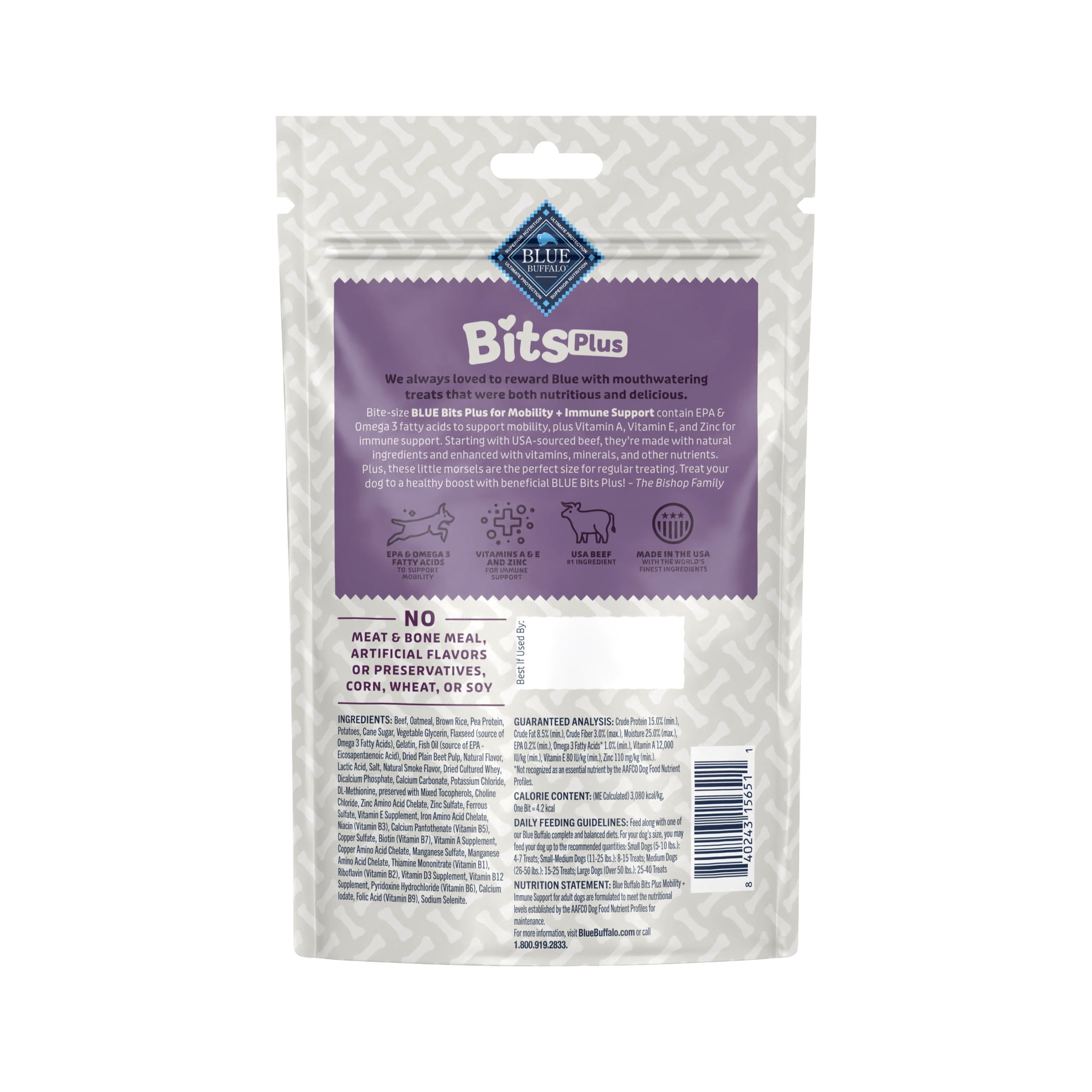 Blue Buffalo BLUE Bits Plus Mobility and Immune Support Daily Benefit Dog Treats, Soft & Chewy Beef Morsels, 9.5-oz. Bag