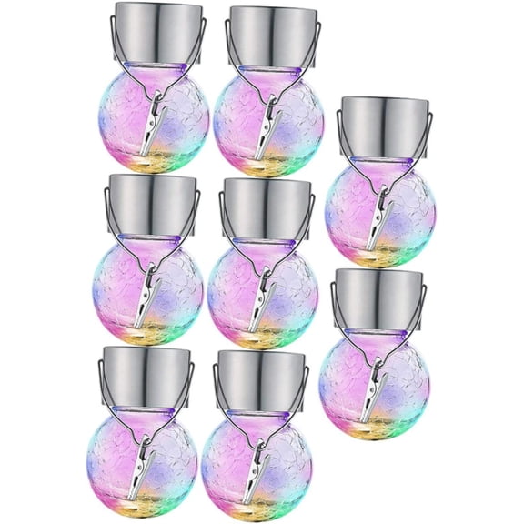 LINLIN Glass Pendant Light 8pcs Solar Lantern Outdoor Pendant Lights Lantern Chandelier Crackle Glass Globe Solar Lights Glass Solar Lights Outdoor Light Balls Hanging Crack Ball Lamp