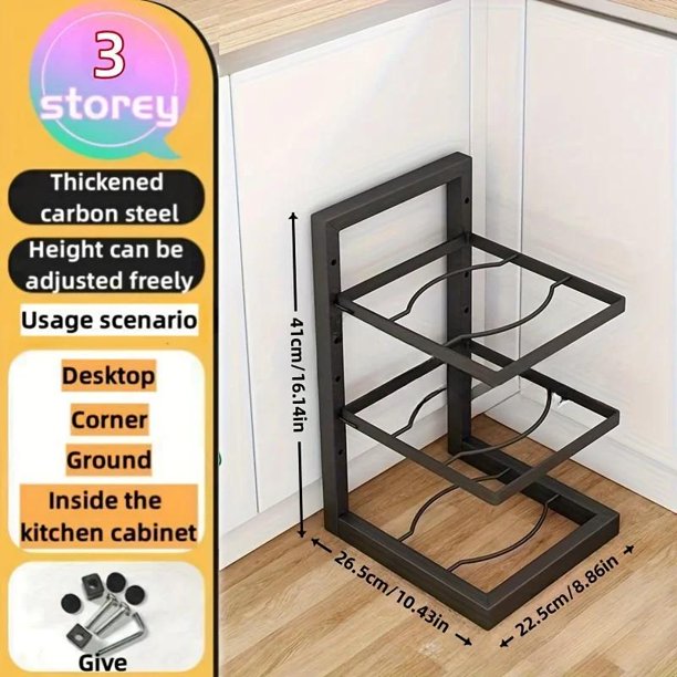 Organizador de estante de ollas ajustable, estante de almacenamiento de ollas de acero inoxidable para cocina, organizador de ollas y sartenes para el hogar multicapa para Cocina