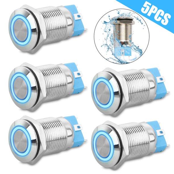 TSV 5Pcs ON/OFF Latching Switch 12mm Waterproof Push Button Switch with