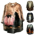 thumbnail image 3 of LIJCC Women'S V-Neck Long Sleeve Halloween Retro Print Shirt Vintage Halloween Art Print Casual Cotton and Linen Shirt Ladies Tops, 3 of 5