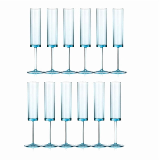 Copas de champán de 6 oz, cuadradas, con tallo, reutilizables, para bodas, paquete de 12, color azul