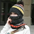 thumbnail image 3 of sunsanly 3Pcs/Set Knitting Hat Scarf Set Thickened Plush Lining Furry Ball Decor Beanie Hat Neck Warmer Detachable Face Guard Set, 3 of 8