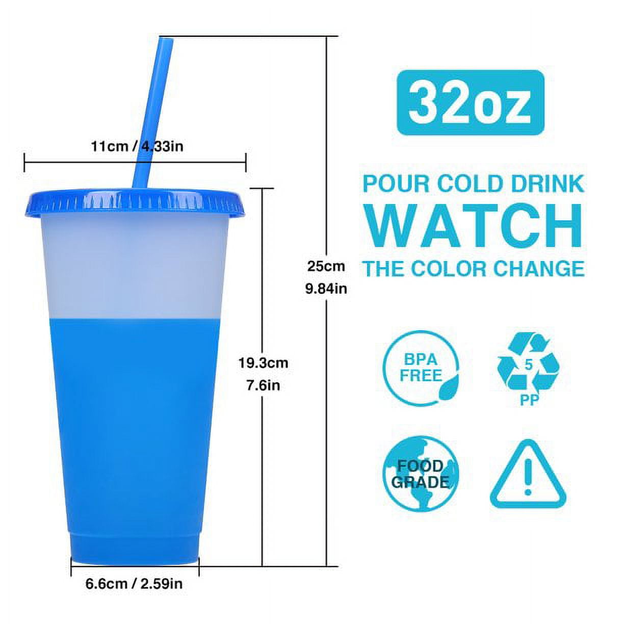 Colour Changing Cups Tumblers with Lids and Straws 6 Pack 16 oz Reusable Plastic Cups Iced Coffee Cup Cold Drink Cup Water Tumbler Travel Mugs Party