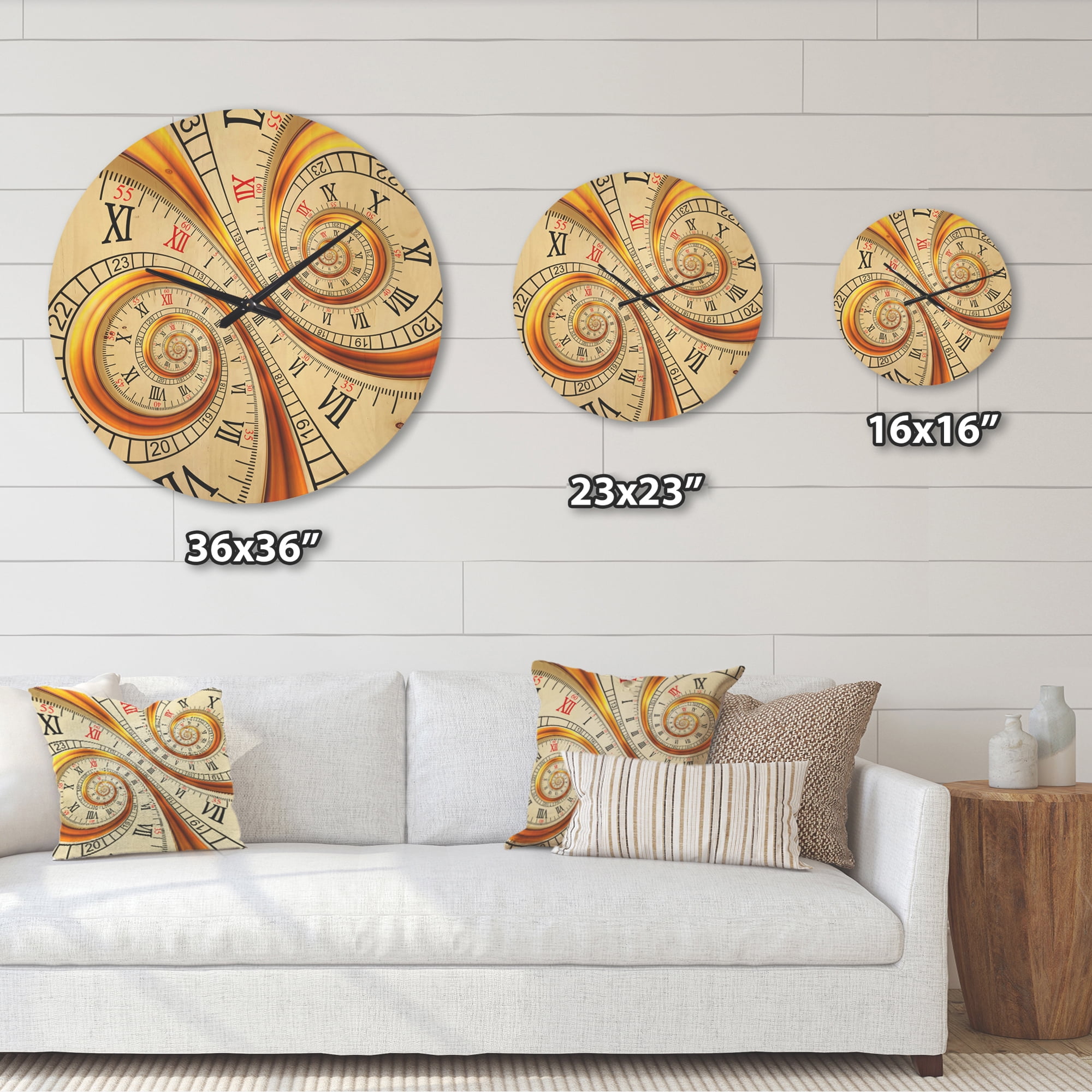 Designart 'Silver metal fractal Roman Numaric' Modern Wood Wall Clock