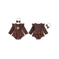 thumbnail image 2 of Michellecmm Baby Girl Thanksgiving Rompers 0-18M Newborn Long Sleeve Bodysuits Plaid Print Turkey Embroidery Crew Neck Jumpsuits with Bow Headband, 2 of 9