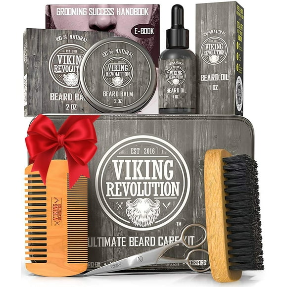 Viking Revolution - Ultimate Beard Kit - Beard Grooming Kit with Beard Brush, Beard Comb, Beard Balm, Beard Oil, Beard & Moustache Scissors - Gifts for Men - Valentines Day Gift for Hi