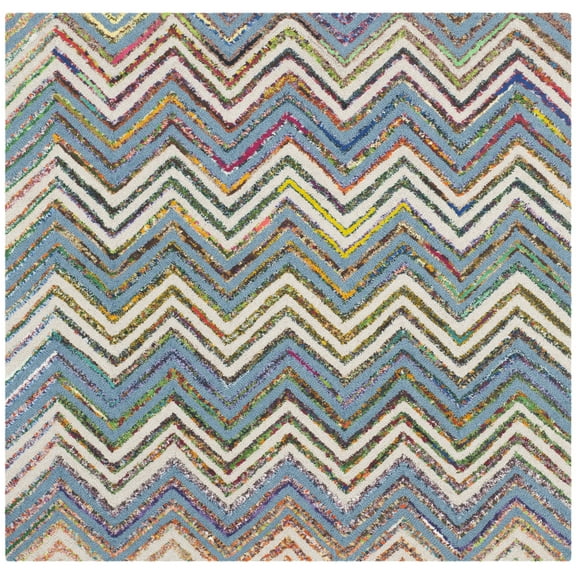 SAFAVIEH Nantucket Warner Striped Area Rug, Beige/Blue, 4' x 4' Square