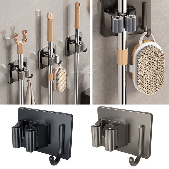 Vaidha Mop Clip Wall Hanging Bathroom Stainless Steel Fixed Hanging Rack Multifunctional Wall Hook 2ml