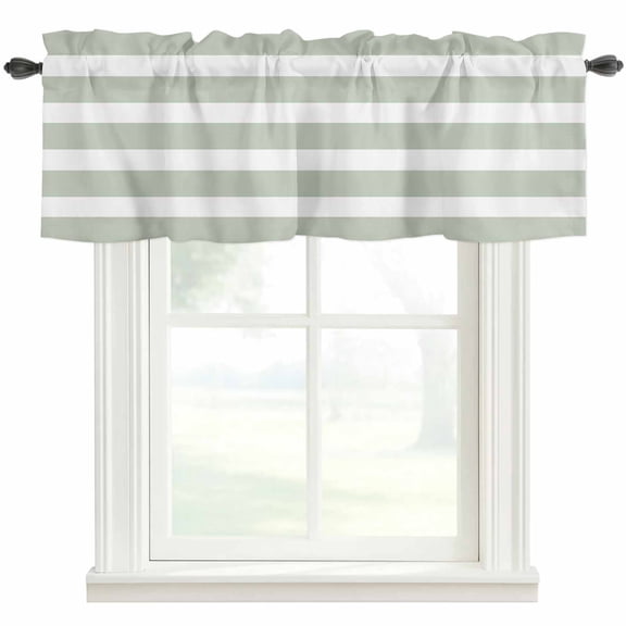 Sage Green Stripes Window Valance Curtain Simple Style Striped Rod Pocket Valance for Windows Short Curtain for Living Room, Bedroom & Kitchen Window Decor 42x18in