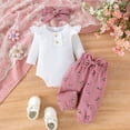 thumbnail image 2 of XUELUO Baby Girls Outfit Sets Long Sleeve Ruffle Bow Bodysuit + Pants + Headband 3-Piece Early Spring Soft Daily Clothes, 2 of 9