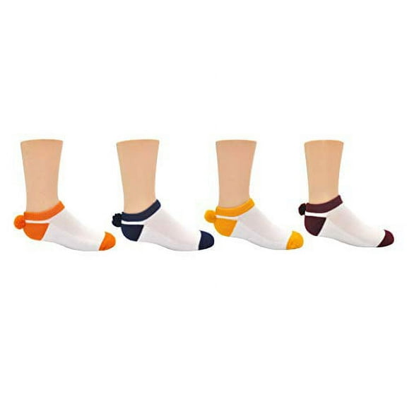 Sock House Co. Pom Pom Socks (4 Pair) - Team Spirit Athletic Socks - Fits Girls Shoe Size: 9-3 (Multi)