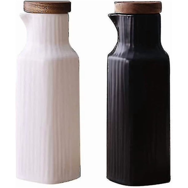 2 Pack A Set Ceramic Oil And Vinegar Soy Sauce Maple Syrup Dispenser Bottle Jar For Kitchen 270ml / 9oz (black + White)
