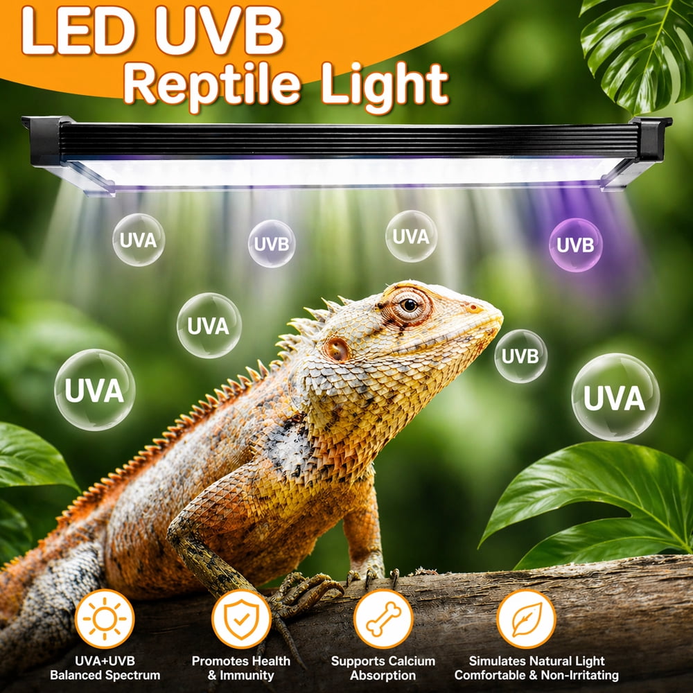 WISHRUN 22-Inch LED UVB Light for Reptiles, 26W Adjustable 10.0-20.0 UVA UVB Lamp with Dimmer & Timer, Full Spectrum Sun Light for Bearded Dragon, Turtles, Snake Terrarium Tank