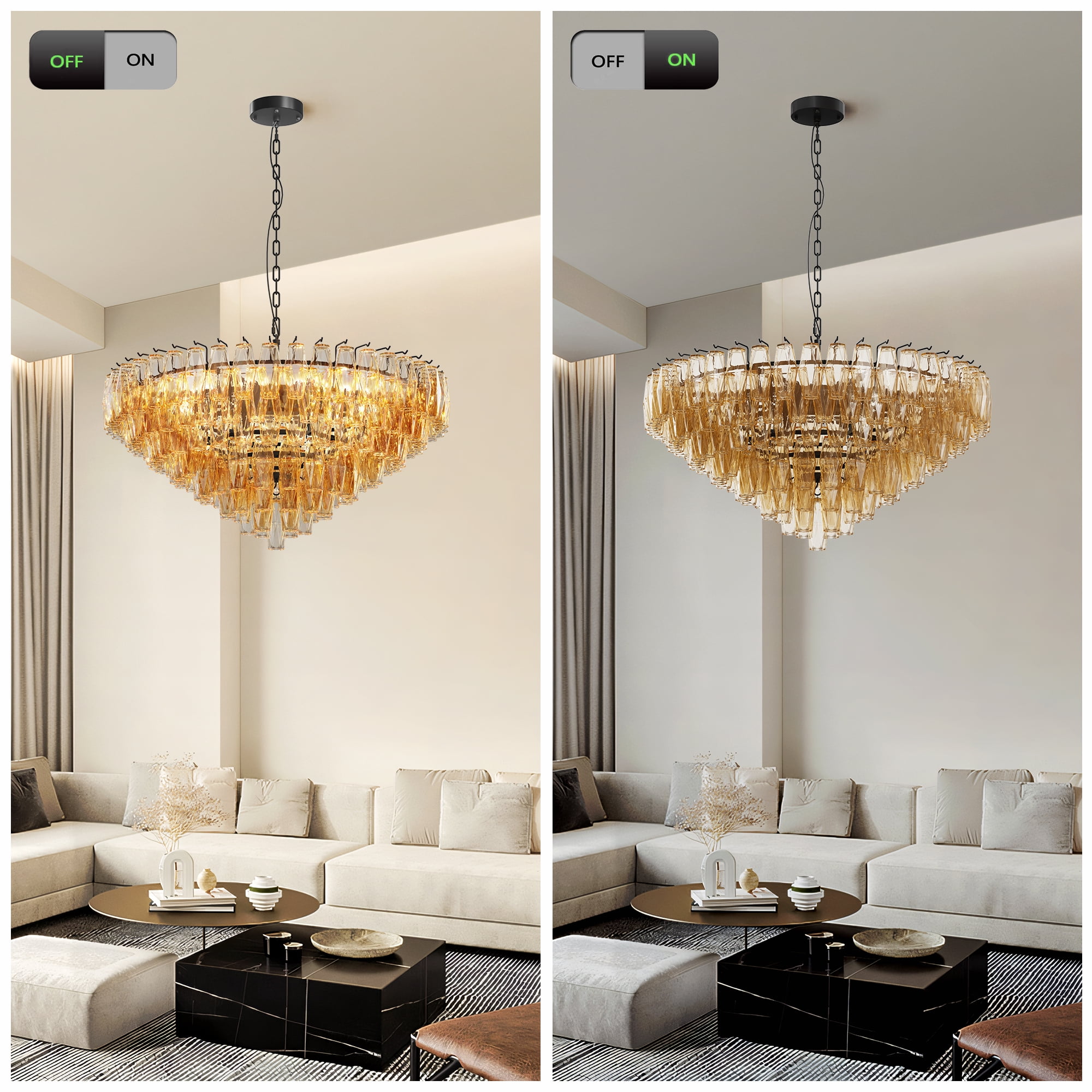 Jopath 37" Round Chandelier, Modern Extra Large Chandeliers, 14-Light with Tiered Glass Tubes Ceiling Light, Pendant Lighting Fixture for Dining Room Living Room Bedroom Kitchen Island Black