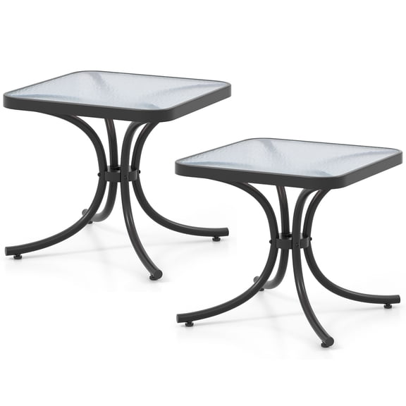 Patiojoy Set of 2 Tempered Glass Top Patio Table 20" Outdoor Side Table w/ Heavy-duty Metal Frame