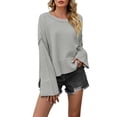 thumbnail image 2 of Women'S Oversized Long Sleeve Sweaters Fall Outfits Trendy Crewneck Knit Side Slit Fashion Pullover Tops Gray M, 2 of 9