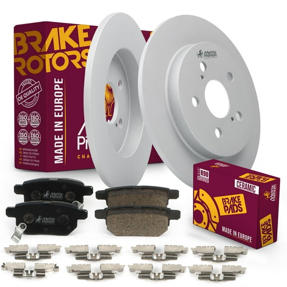 Metrix Premium Chassis Parts - Rear Ceramic Disc Brake Pad Set & Solid Brake Rotor Kit Fits 2009-2010 Pontiac Vibe, Toyota Corolla, Matrix, Prius, Prius Prime