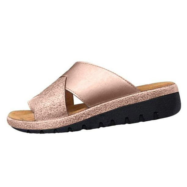 Women Pu Wedge Sandals Flip-flops Slippers T-shaped Summer Beach Sliders  Shoes