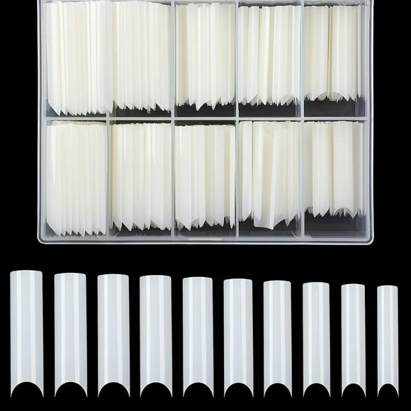 200 Pieces Extra Long C Curved Nail Tips, Half Cover Square French False Nail Tips (Natural)