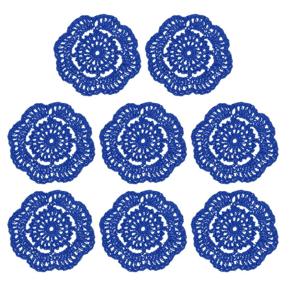 Crochet Doilies, 8Pcs 4" Cotton Woven Fabric Coasters, Lace Round Handmade Coasters with Floral Pattern for Wedding Party Decoration (Bright Blue)