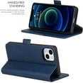 thumbnail image 3 of 2-in-1 Magnetic Detachable Wallet Case for iPhone 13, Card Slots Holder Genuine Leather Kickstand Shockproof Wrist Lanyard Strap Removable Flip Cover 5G 6.1",Blue, 3 of 7