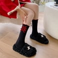 thumbnail image 3 of Milue Ribbed Knit Crew Socks Sweet Bowknot Ruffled Edge Frilly Calf Socks for Women, 3 of 21