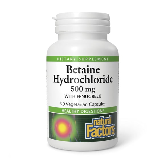 Natural Factors Betaine HCL 500 mg, Supports Healthy Digestion and a Healthy Microbiome, 90 Capsules