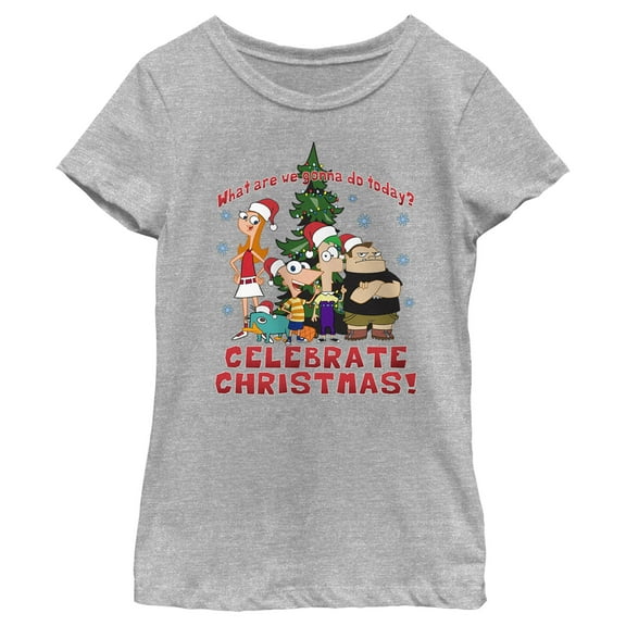 Girl's Phineas & Ferb We're Gonna Celebrate Christmas Graphic Tee Athletic Heather Large