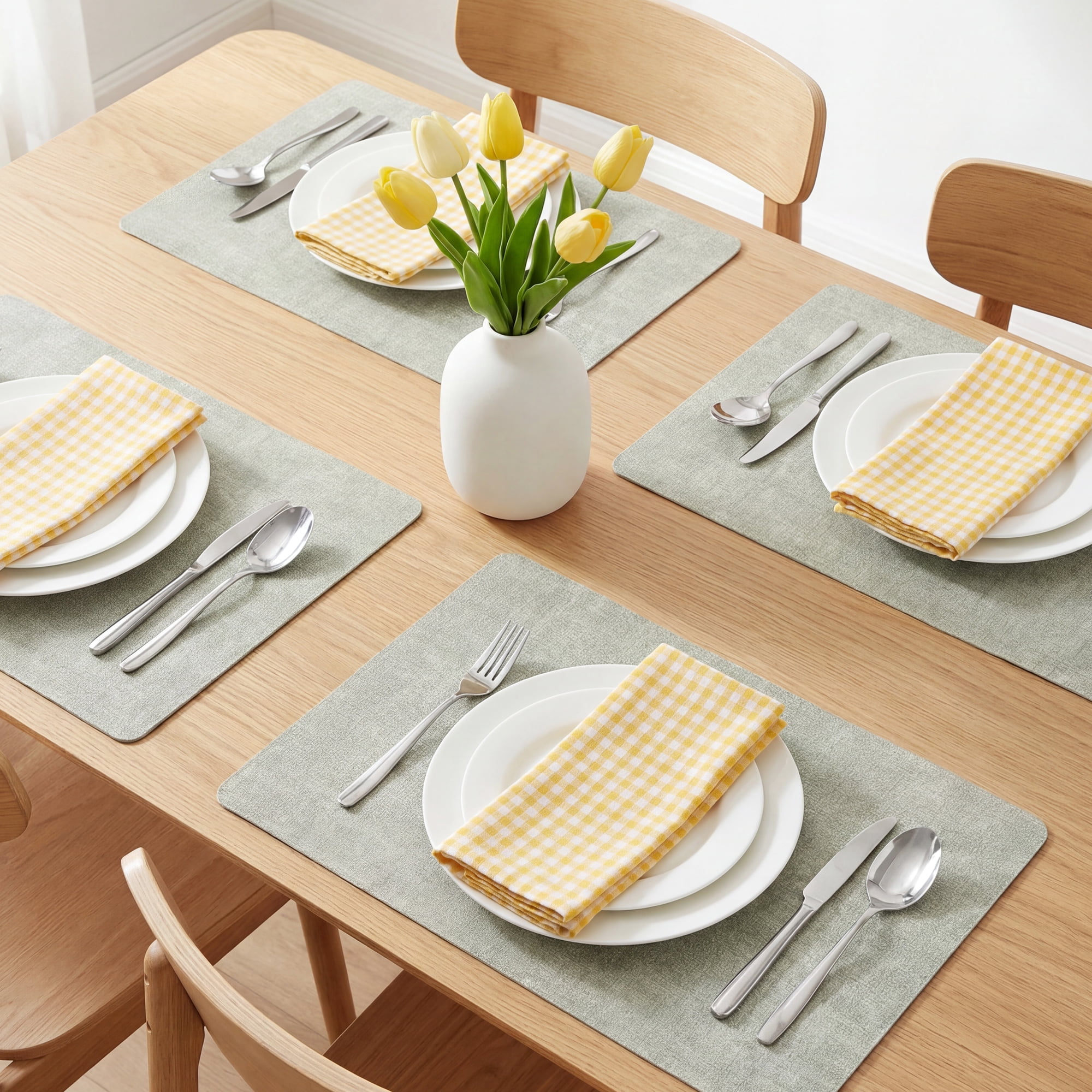 Unique Bargains 6pcs Faux Leather Placemats for Kitchen Light Green 16.9"x11.8"
