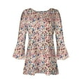 thumbnail image 5 of CYMMPU 3/4 Sleeve Blouses for Women Dressy Casual Tunic Tops Spring Tops Loose Fit Floral Printed Button V Neck Flare Sleeve Fall Fashion Shirts Pleated Dressy T-Shirts 8, 5 of 5