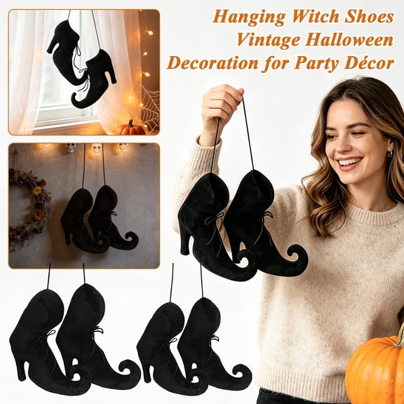Hanging Witch Shoes Vintage Halloween Decoration Party, Wooden Pendant Door Wall Tree Spooky,Halloween Decor,Hanging Indoors And Outdoors Decoration,1pcs, A