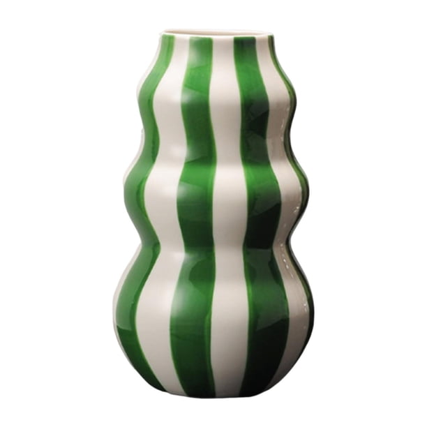 Jarrón de cerámica a rayas pintado, jarrón de flores de arte moderno, arreglo floral artesanal para Verde