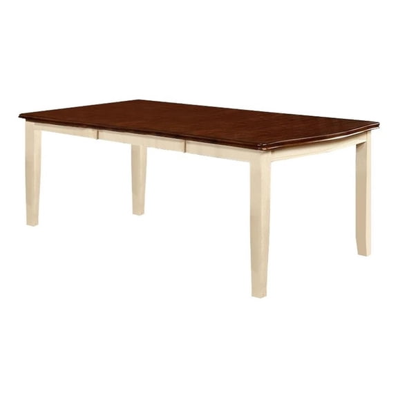 Benjara 78 Inches Dining Table with Leaf Extension- Brown and White